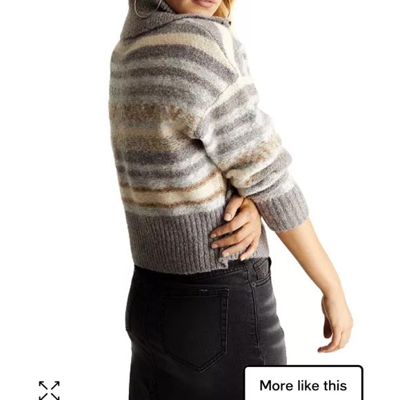 FRYE Fair Isle Striped Gray and Cream Women's Sweater - Picture 3 of 9